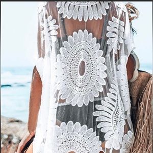 Cupshe White Bohemian Boho Top Swim Cover Up NWT